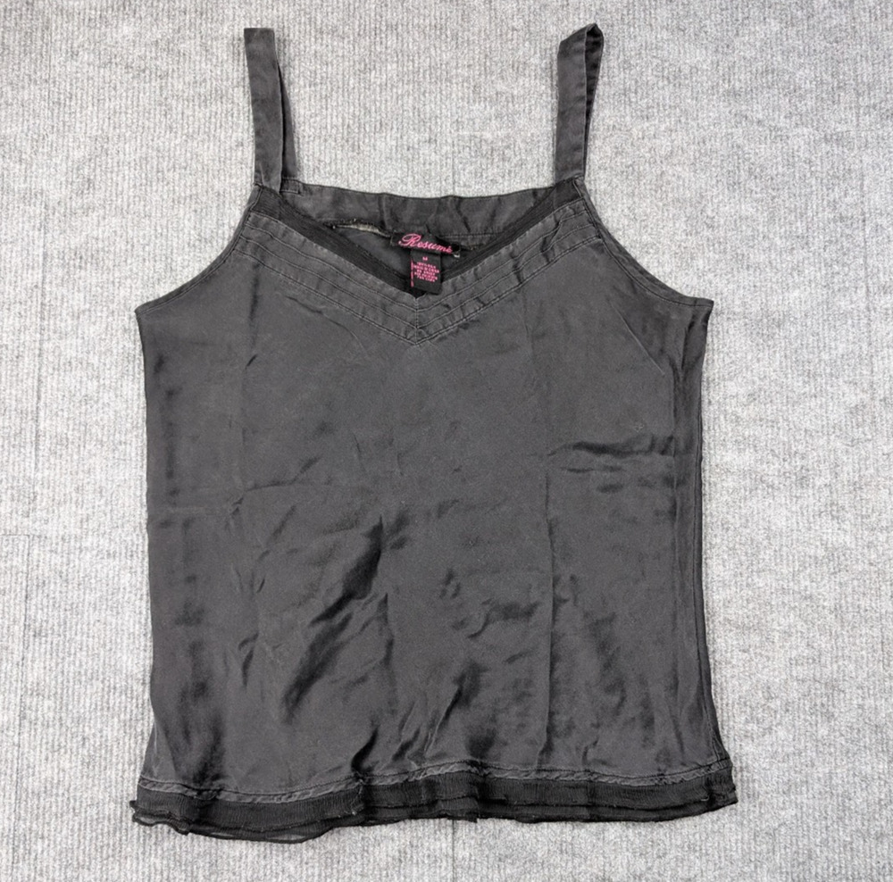 Vintage Silk Tank Womens Medium Black Layer Whimsigoth 90s Natural Fiber Staple